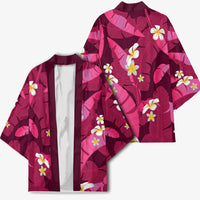 Pink Banana Leaf Hawaii Kimono Lau Maia Plumeria Tropical Summer Vibes
