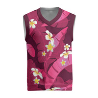 Pink Banana Leaf Hawaii Christmas Knitted V-Neck Vest Lau Maia Plumeria Tropical Summer Vibes LT14 Pink - Polynesian Pride