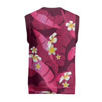 Pink Banana Leaf Hawaii Christmas Knitted V-Neck Vest Lau Maia Plumeria Tropical Summer Vibes LT14 - Polynesian Pride