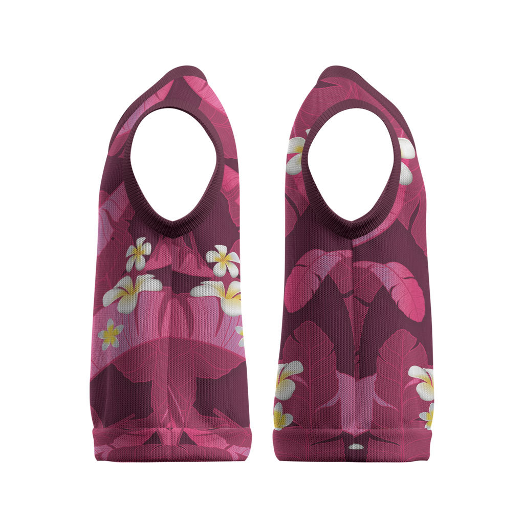 Pink Banana Leaf Hawaii Christmas Knitted V-Neck Vest Lau Maia Plumeria Tropical Summer Vibes LT14 - Polynesian Pride