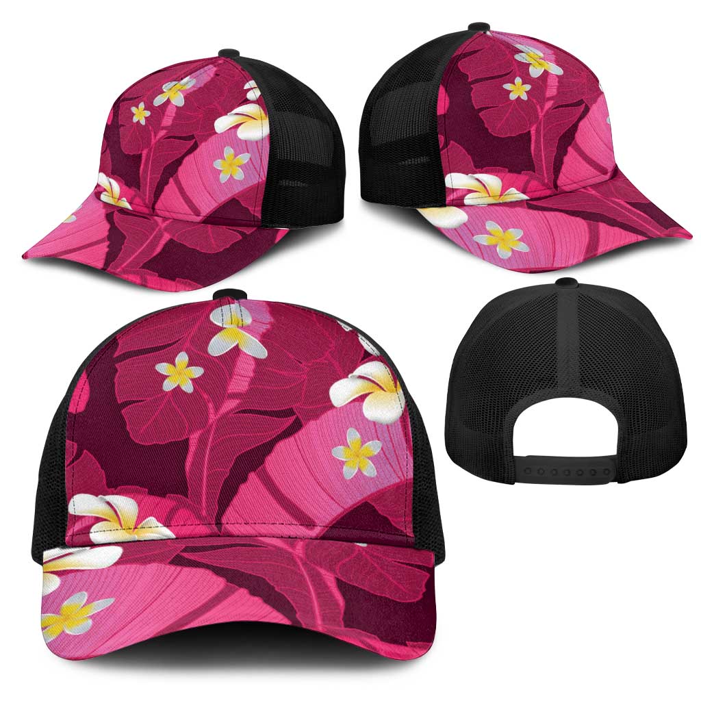Pink Banana Leaf Hawaii Mesh Trucker Cap Lau Maia Plumeria Tropical Summer Vibes
