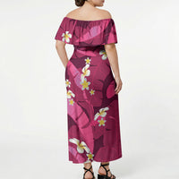 Pink Banana Leaf Hawaii Off Shoulder Maxi Dress Lau Maia Plumeria Tropical Summer Vibes