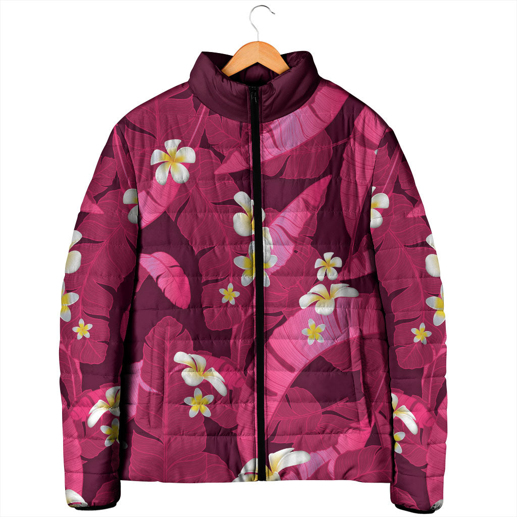 Pink Banana Leaf Hawaii Padded Jacket Lau Maia Plumeria Tropical Summer Vibes