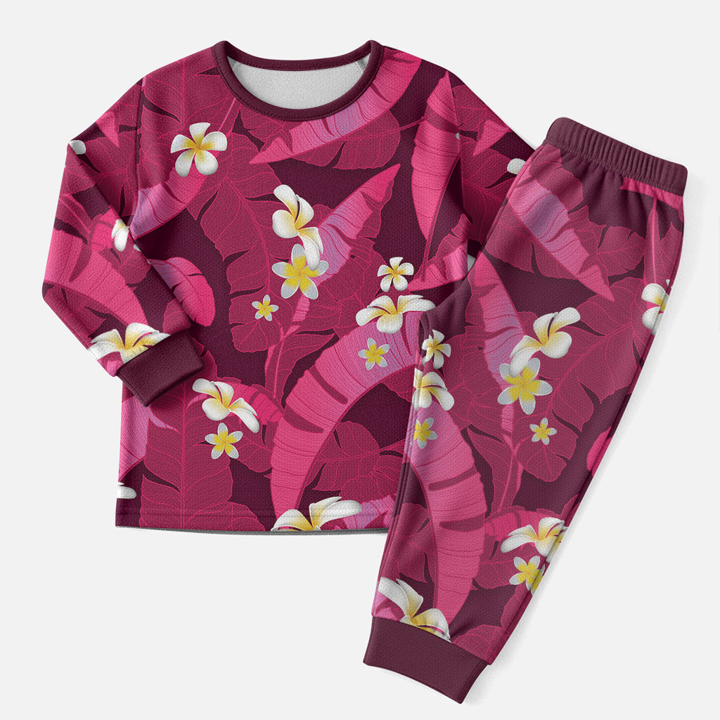 Pink Banana Leaf Hawaii Christmas Pajama Set Lau Maia Plumeria Tropical Summer Vibes LT14 Men Pink - Polynesian Pride