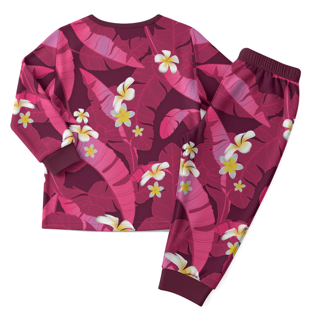 Pink Banana Leaf Hawaii Christmas Pajama Set Lau Maia Plumeria Tropical Summer Vibes LT14 - Polynesian Pride
