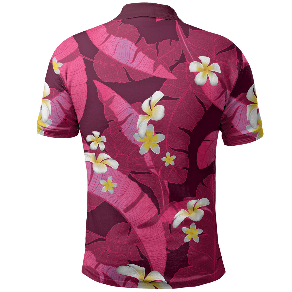 Pink Banana Leaf Hawaii Polo Shirt Lau Maia Plumeria Tropical Summer Vibes
