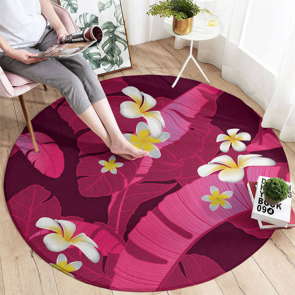 Pink Banana Leaf Hawaii Round Carpet Lau Maia Plumeria Tropical Summer Vibes