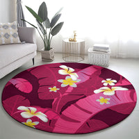 Pink Banana Leaf Hawaii Round Carpet Lau Maia Plumeria Tropical Summer Vibes