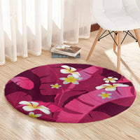 Pink Banana Leaf Hawaii Round Carpet Lau Maia Plumeria Tropical Summer Vibes