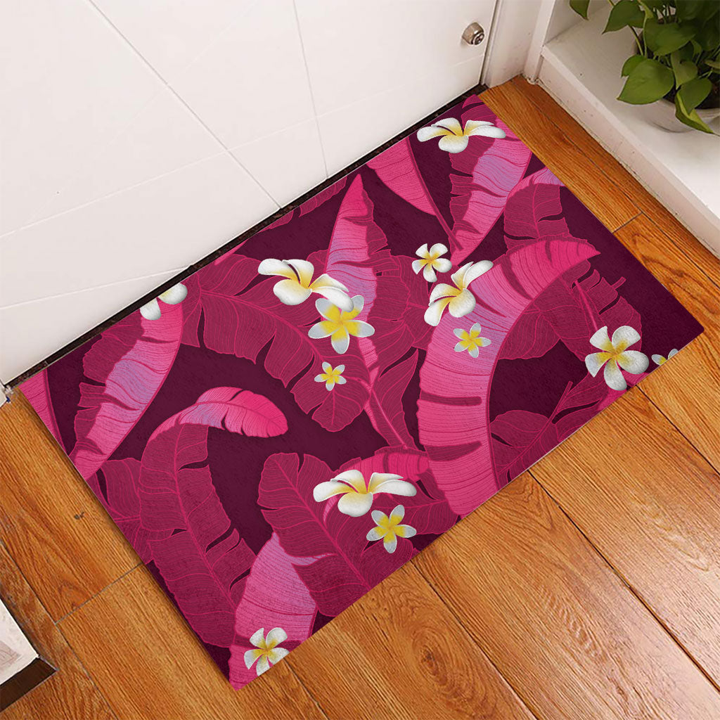 Pink Banana Leaf Hawaii Rubber Doormat Lau Maia Plumeria Tropical Summer Vibes