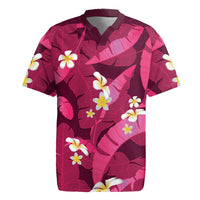 Pink Banana Leaf Hawaii Rugby Jersey Lau Maia Plumeria Tropical Summer Vibes