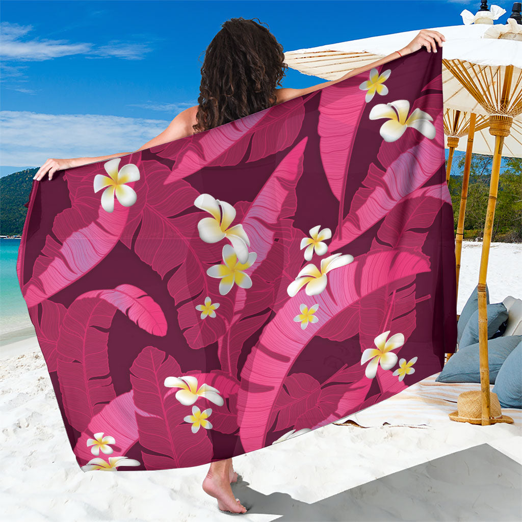 Pink Banana Leaf Hawaii Sarong Lau Maia Plumeria Tropical Summer Vibes LT14 One Size 44 x 66 inches Pink - Polynesian Pride