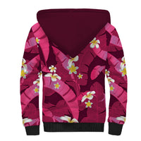 Pink Banana Leaf Hawaii Sherpa Hoodie Lau Maia Plumeria Tropical Summer Vibes