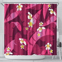 Pink Banana Leaf Hawaii Shower Curtain Lau Maia Plumeria Tropical Summer Vibes