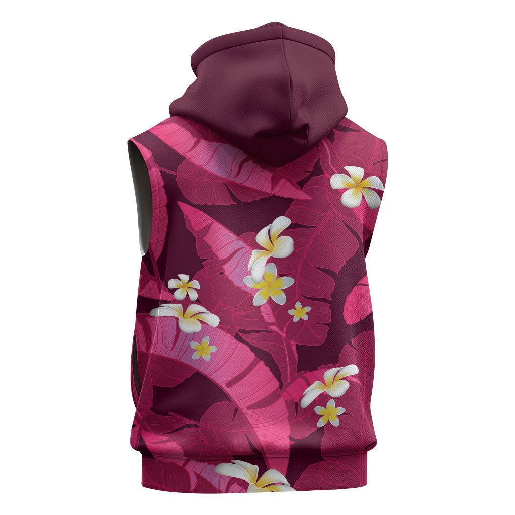 Pink Banana Leaf Hawaii Sleeveless Hoodie Lau Maia Plumeria Tropical Summer Vibes