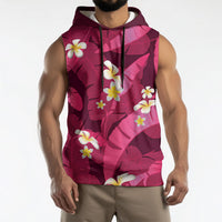 Pink Banana Leaf Hawaii Sleeveless Hoodie Lau Maia Plumeria Tropical Summer Vibes