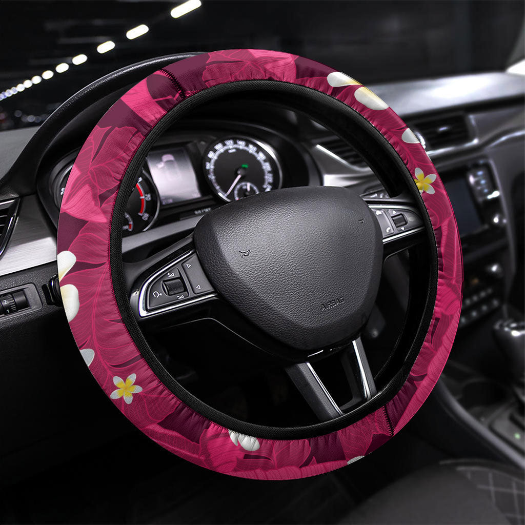 Pink Banana Leaf Hawaii Steering Wheel Cover Lau Maia Plumeria Tropical Summer Vibes
