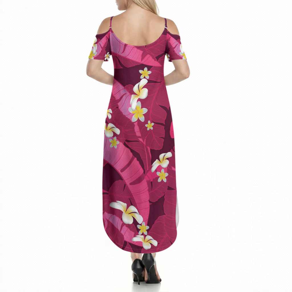 Pink Banana Leaf Hawaii Summer Maxi Dress Lau Maia Plumeria Tropical Summer Vibes