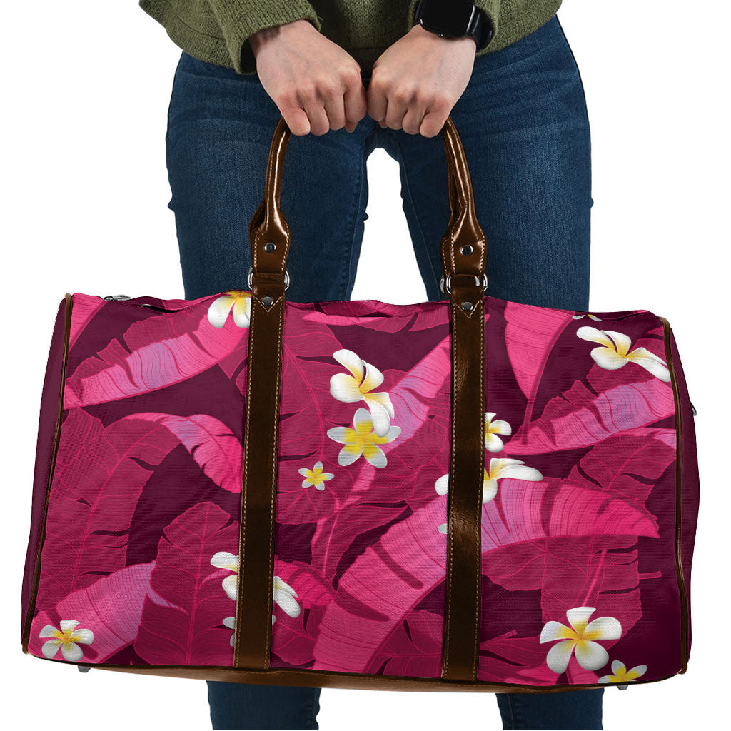 Pink Banana Leaf Hawaii Travel Bag Lau Maia Plumeria Tropical Summer Vibes
