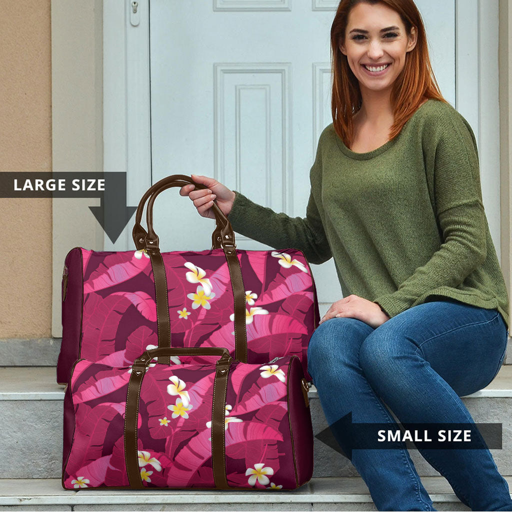 Pink Banana Leaf Hawaii Travel Bag Lau Maia Plumeria Tropical Summer Vibes