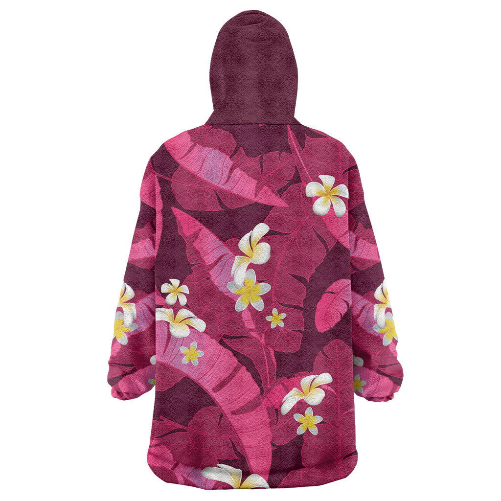 Pink Banana Leaf Hawaii Wearable Blanket Hoodie Lau Maia Plumeria Tropical Summer Vibes