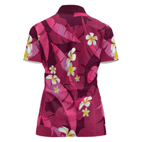 Pink Banana Leaf Hawaii Women Polo Shirt Lau Maia Plumeria Tropical Summer Vibes