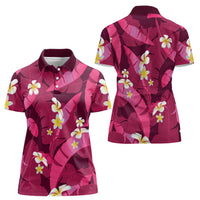 Pink Banana Leaf Hawaii Women Polo Shirt Lau Maia Plumeria Tropical Summer Vibes