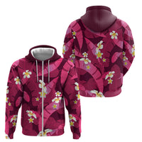 Pink Banana Leaf Hawaii Zip Hoodie Lau Maia Plumeria Tropical Summer Vibes