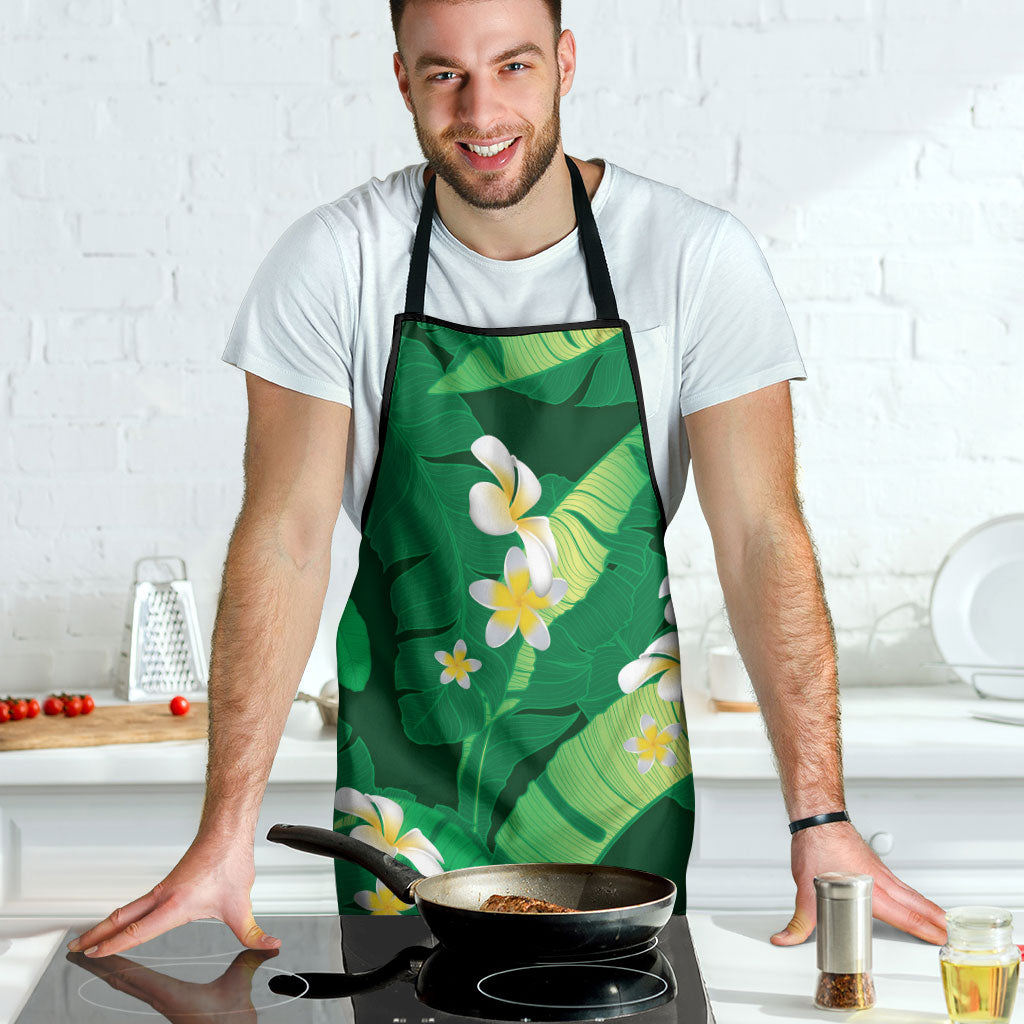 Green Banana Leaf Hawaii Apron Lau Maia Plumeria Tropical Summer Vibes