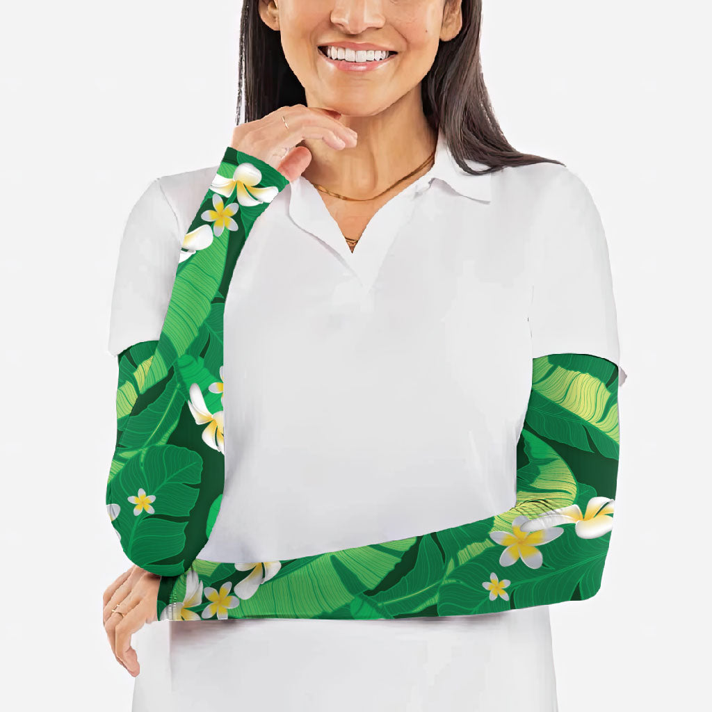 Green Banana Leaf Hawaii Arm Sleeves Lau Maia Plumeria Tropical Summer Vibes