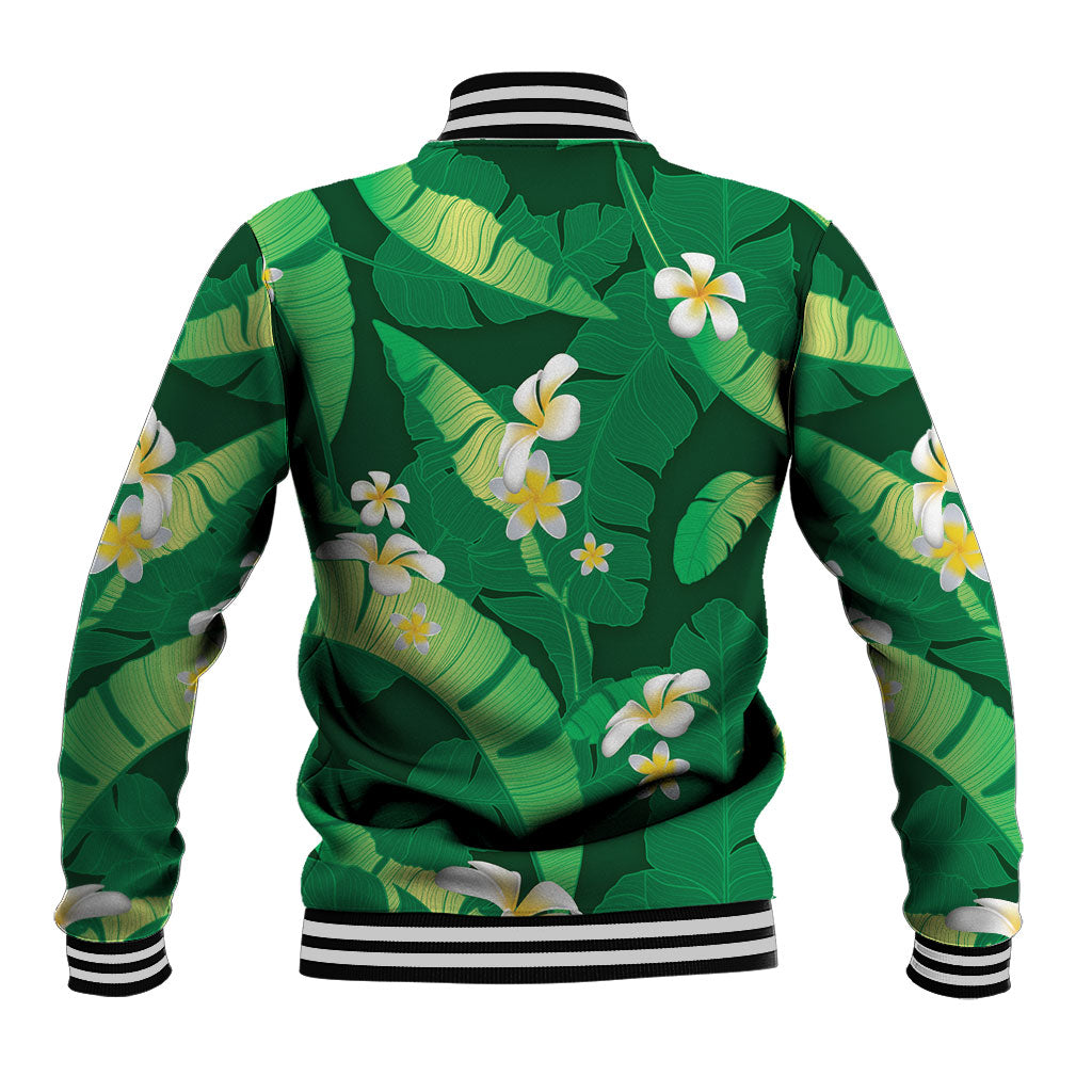 Green Banana Leaf Hawaii Baseball Jacket Lau Maia Plumeria Tropical Summer Vibes