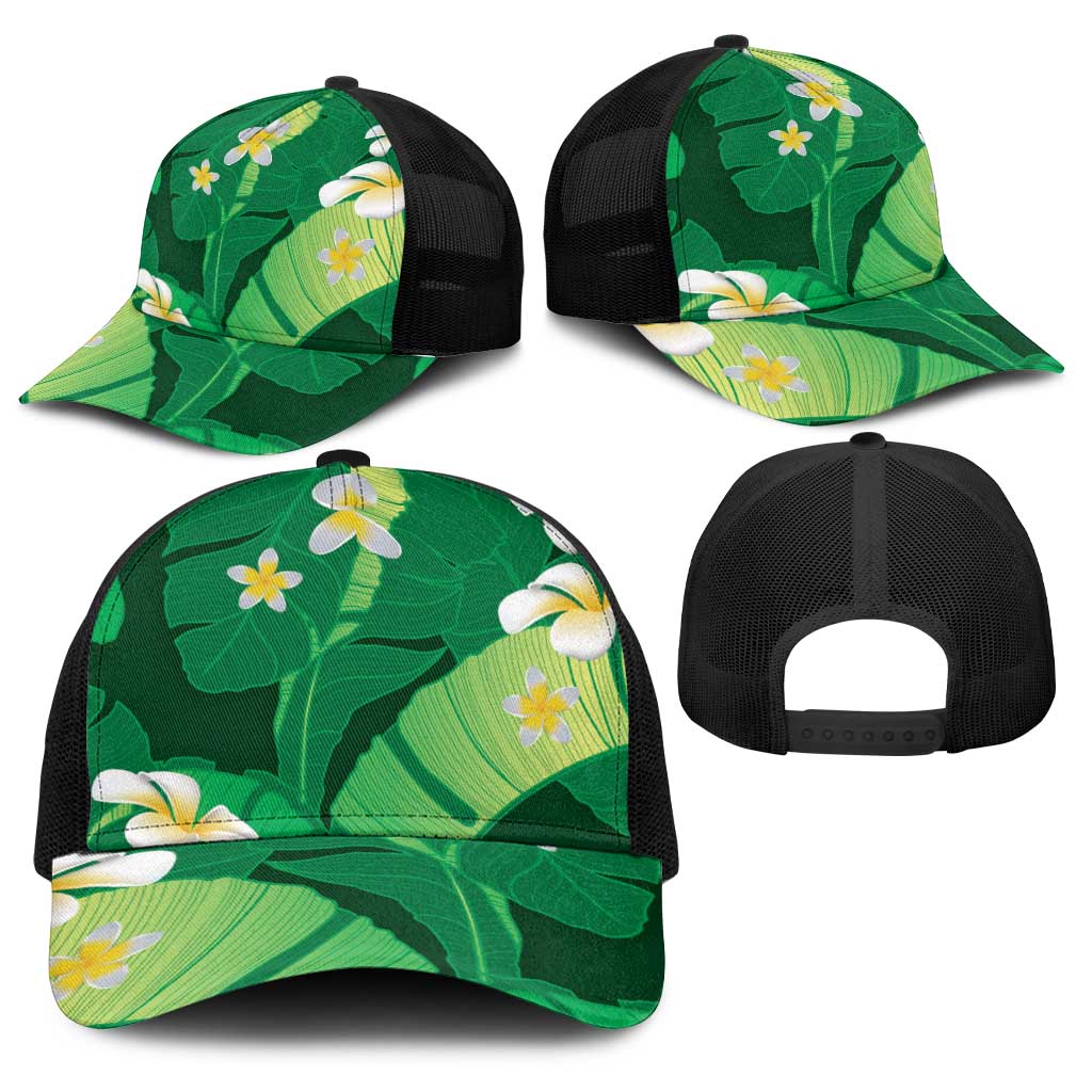 Green Banana Leaf Hawaii Baseball Net Cap Lau Maia Plumeria Tropical Summer Vibes