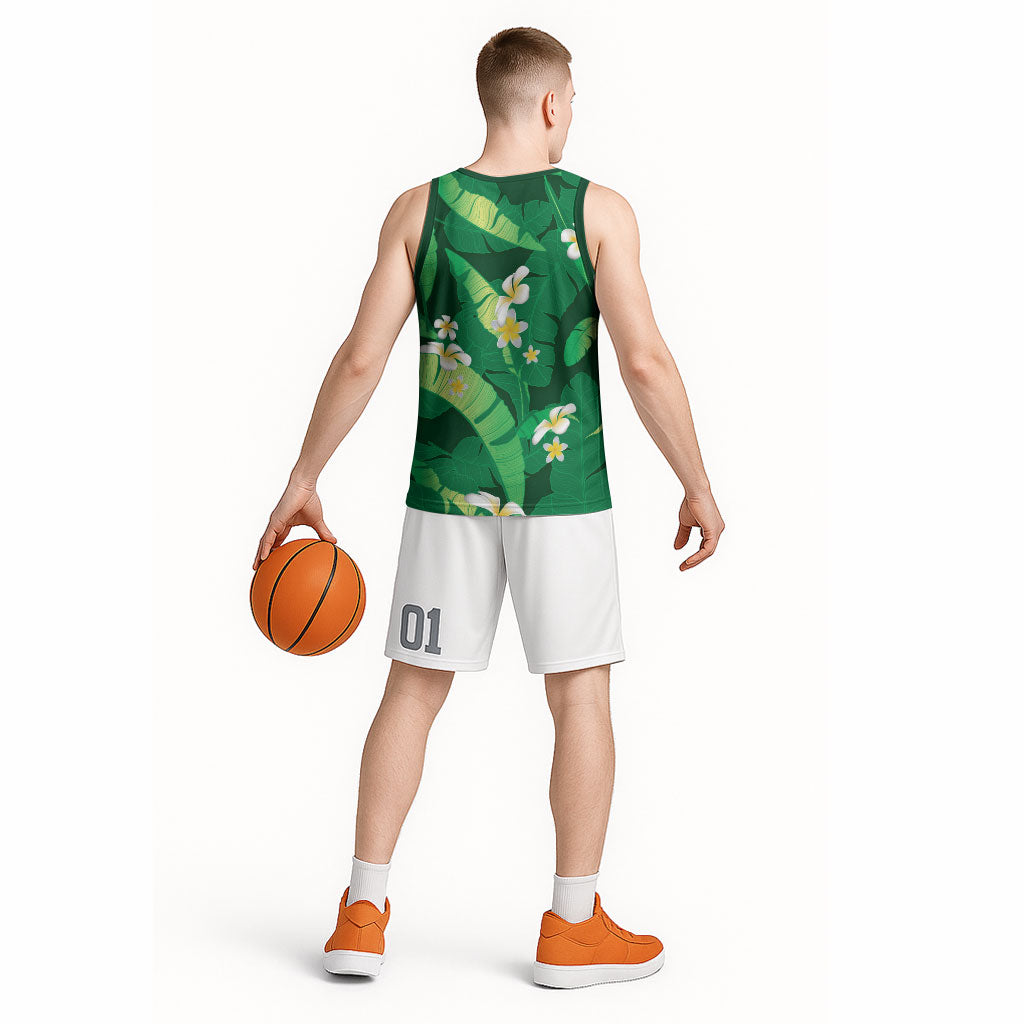 Green Banana Leaf Hawaii Basketball Jersey Lau Maia Plumeria Tropical Summer Vibes