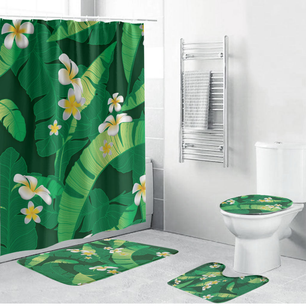 Green Banana Leaf Hawaii Bathroom Set Lau Maia Plumeria Tropical Summer Vibes