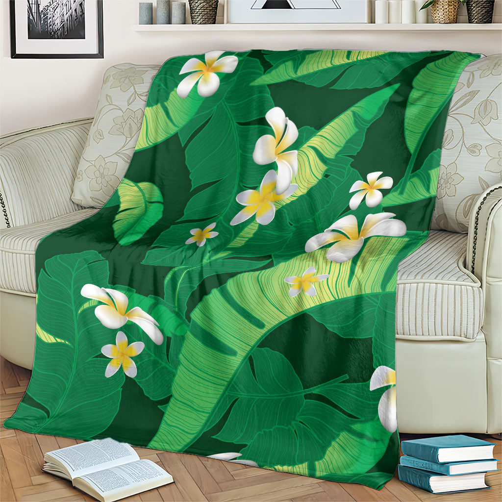 Green Banana Leaf Hawaii Blanket Lau Maia Plumeria Tropical Summer Vibes
