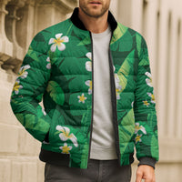 Green Banana Leaf Hawaii Bomber Puffer Jacket Lau Maia Plumeria Tropical Summer Vibes