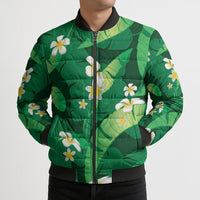Green Banana Leaf Hawaii Bomber Puffer Jacket Lau Maia Plumeria Tropical Summer Vibes