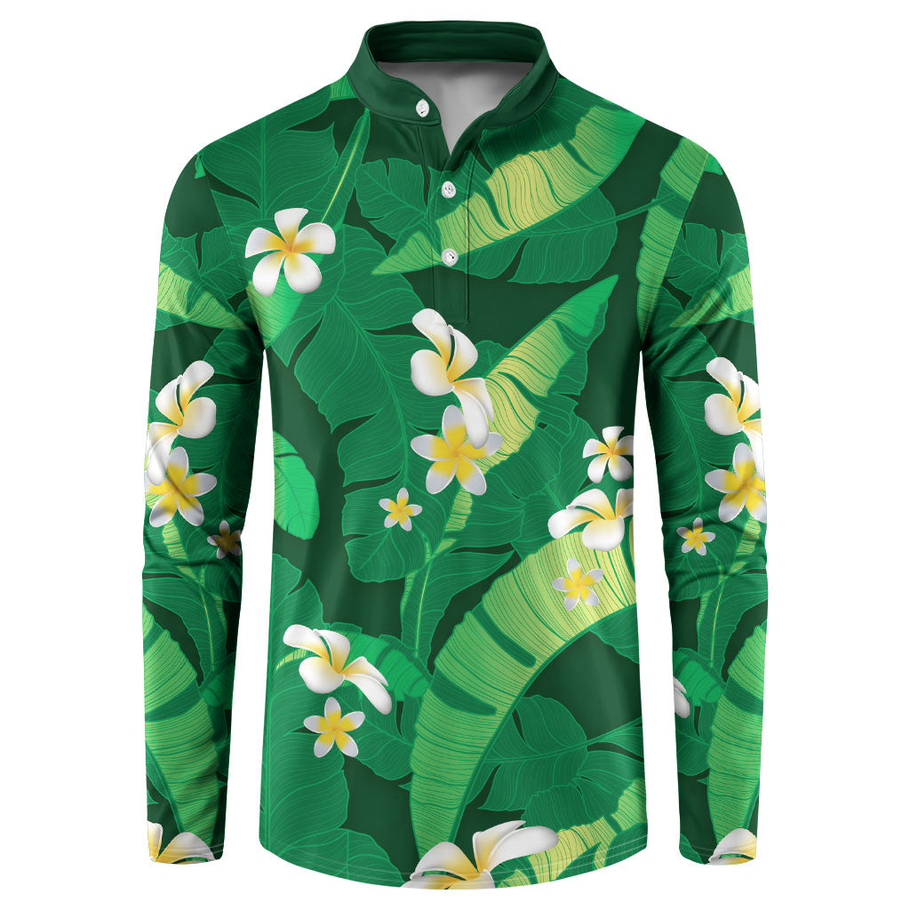 Green Banana Leaf Hawaii Button Sweatshirt Lau Maia Plumeria Tropical Summer Vibes