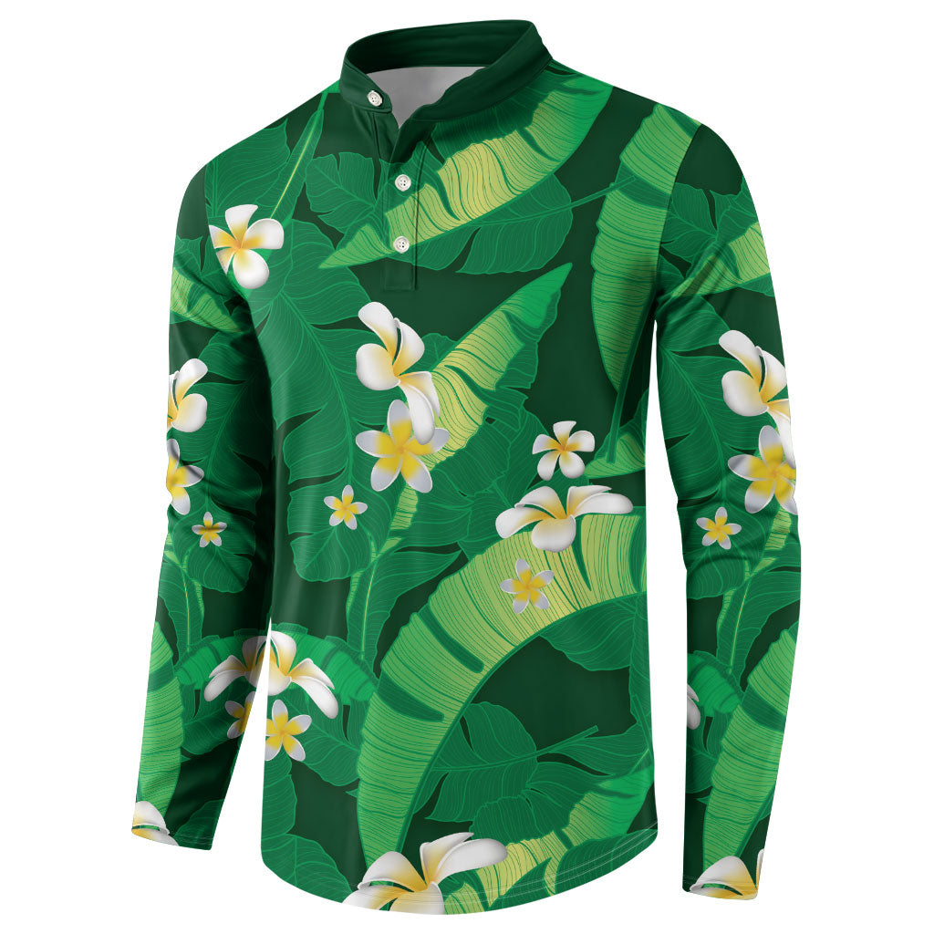 Green Banana Leaf Hawaii Button Sweatshirt Lau Maia Plumeria Tropical Summer Vibes