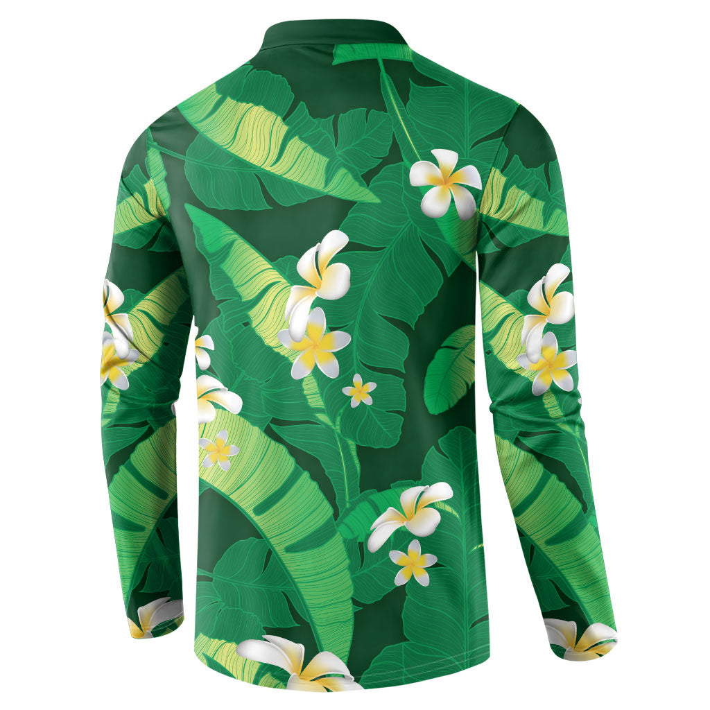 Green Banana Leaf Hawaii Button Sweatshirt Lau Maia Plumeria Tropical Summer Vibes