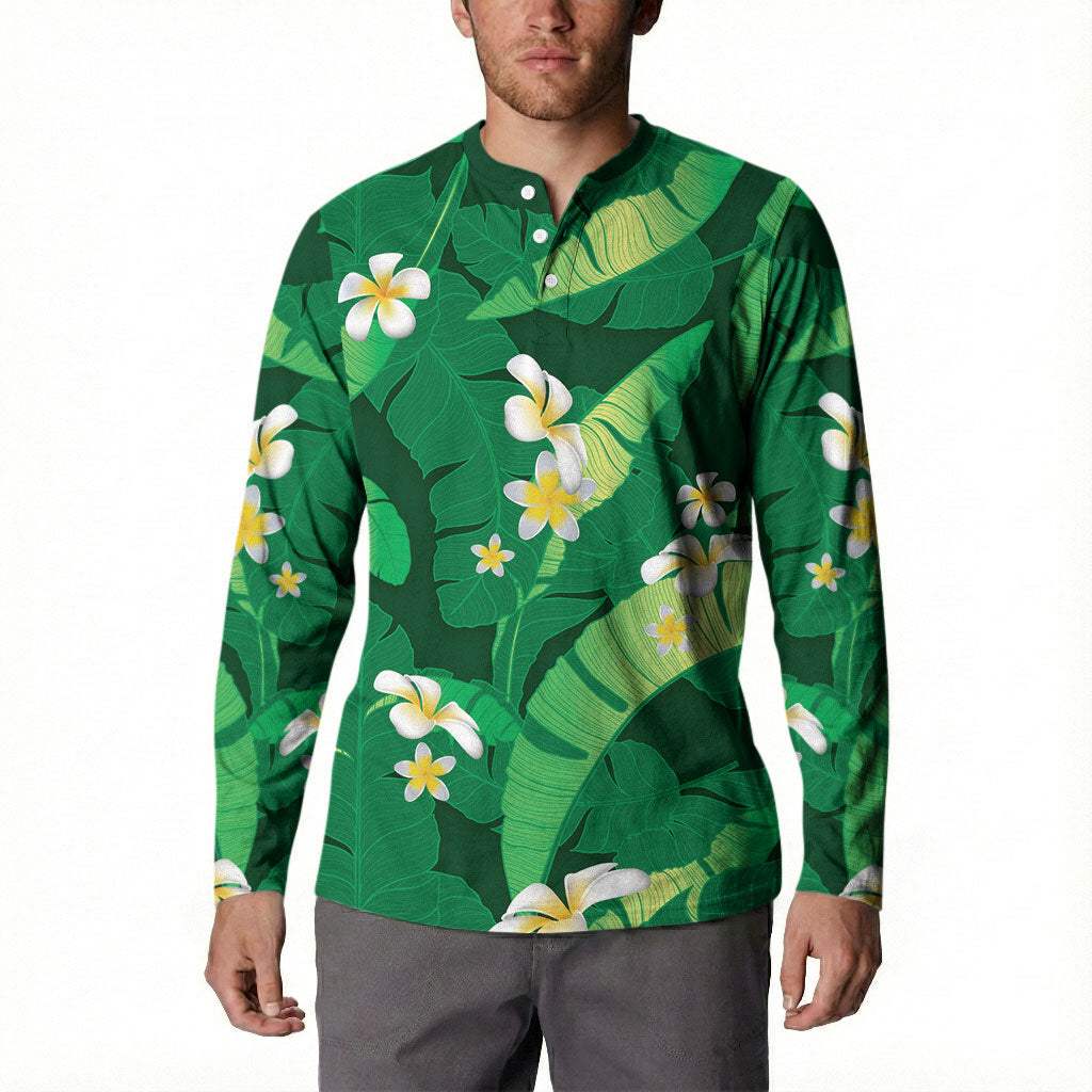 Green Banana Leaf Hawaii Button Sweatshirt Lau Maia Plumeria Tropical Summer Vibes