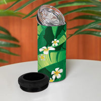 Green Banana Leaf Hawaii 4 in 1 Can Cooler Tumbler Lau Maia Plumeria Tropical Summer Vibes
