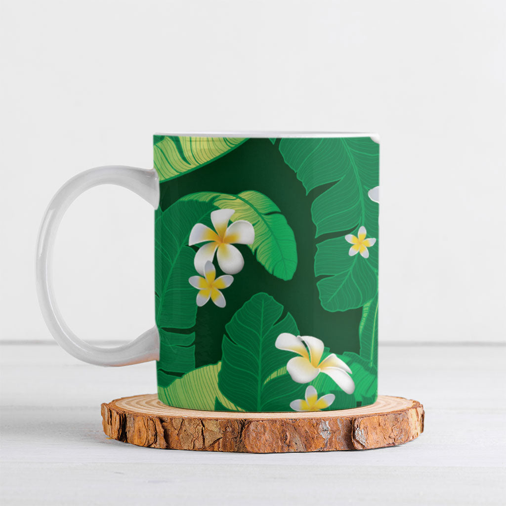 Green Banana Leaf Hawaii Ceramic Mug Lau Maia Plumeria Tropical Summer Vibes