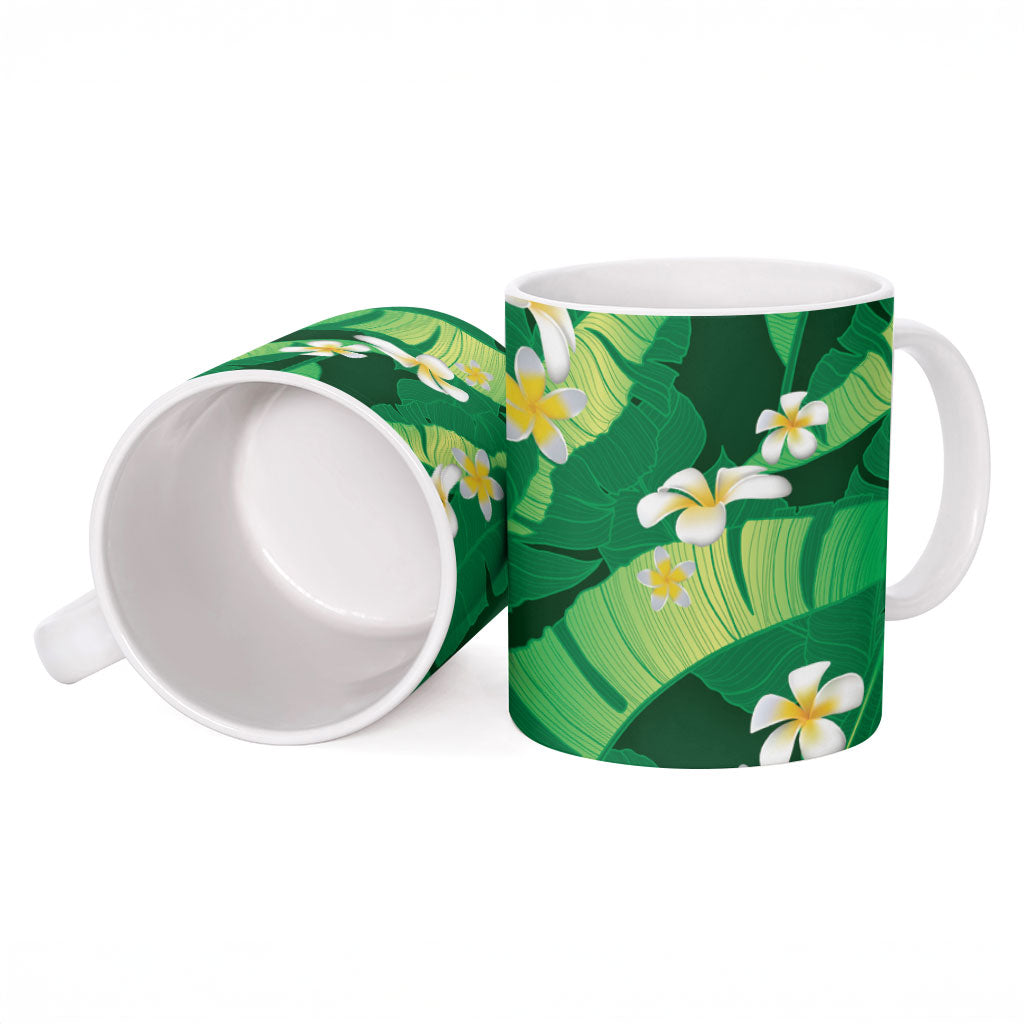 Green Banana Leaf Hawaii Ceramic Mug Lau Maia Plumeria Tropical Summer Vibes