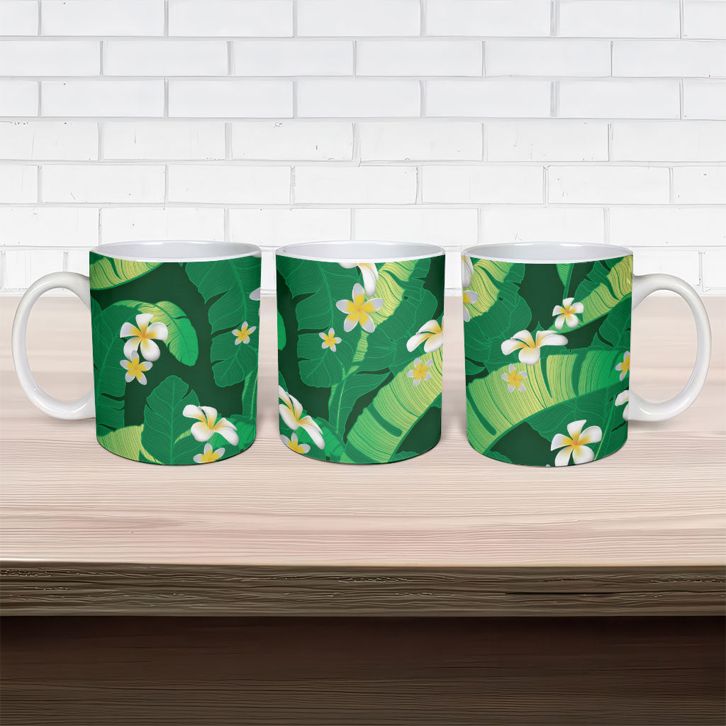 Green Banana Leaf Hawaii Ceramic Mug Lau Maia Plumeria Tropical Summer Vibes