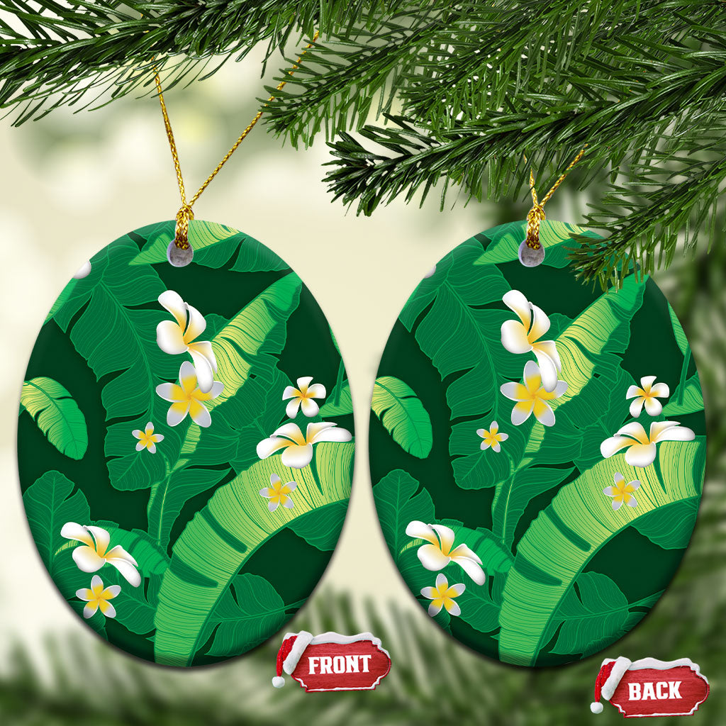 Green Banana Leaf Hawaii Ceramic Ornament Lau Maia Plumeria Tropical Summer Vibes LT14 Oval Green - Polynesian Pride
