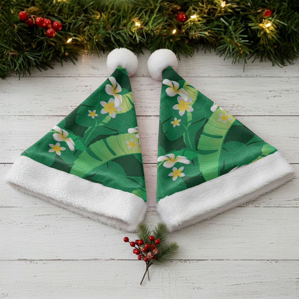 Green Banana Leaf Hawaii Christmas Santa Hat Lau Maia Plumeria Tropical Summer Vibes LT14 - Polynesian Pride