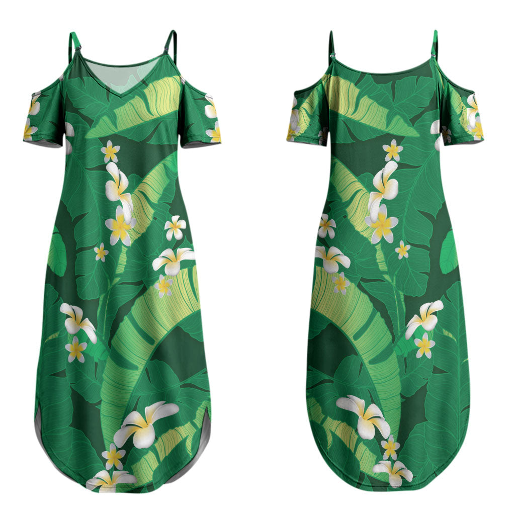 Green Banana Leaf Hawaii Couples Matching Summer Maxi Dress and Long Sleeve Button Shirt Lau Maia Plumeria Tropical Summer Vibes