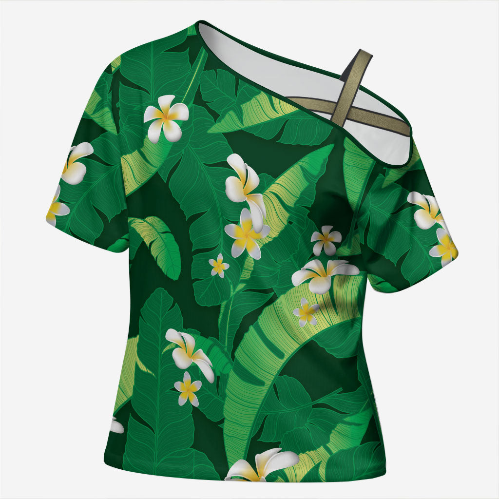 Green Banana Leaf Hawaii Cross Shoulder Shirt Lau Maia Plumeria Tropical Summer Vibes