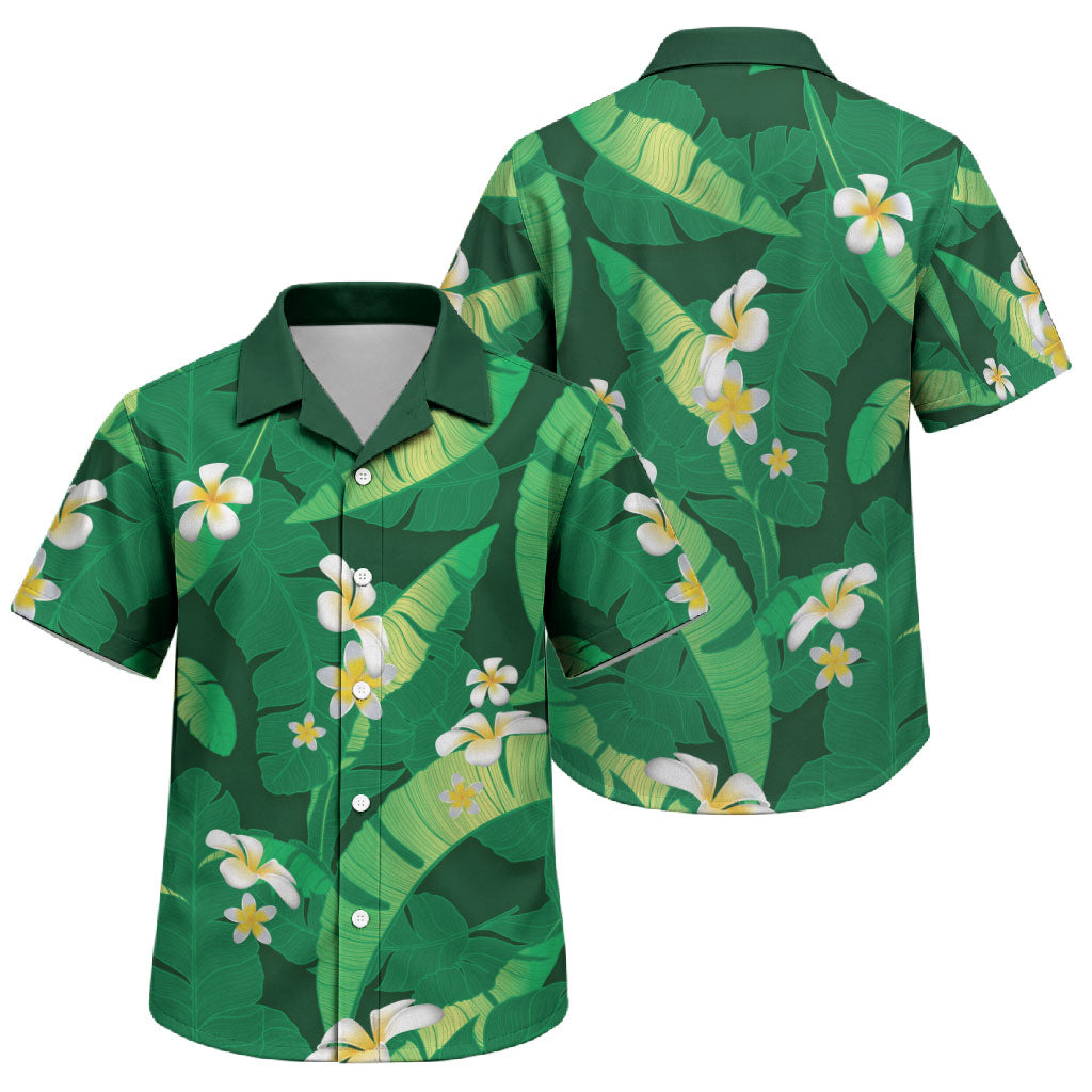 Green Banana Leaf Hawaii Family Matching Long Sleeve Bodycon Dress and Hawaiian Shirt Lau Maia Plumeria Tropical Summer Vibes